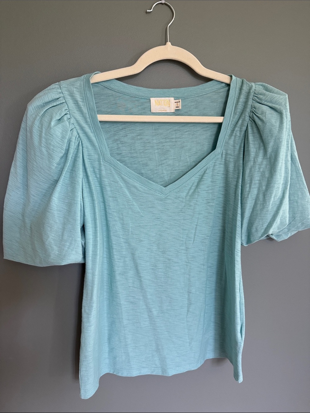 Nation LTD Light Blue Puff Sleeve V-Neck Top